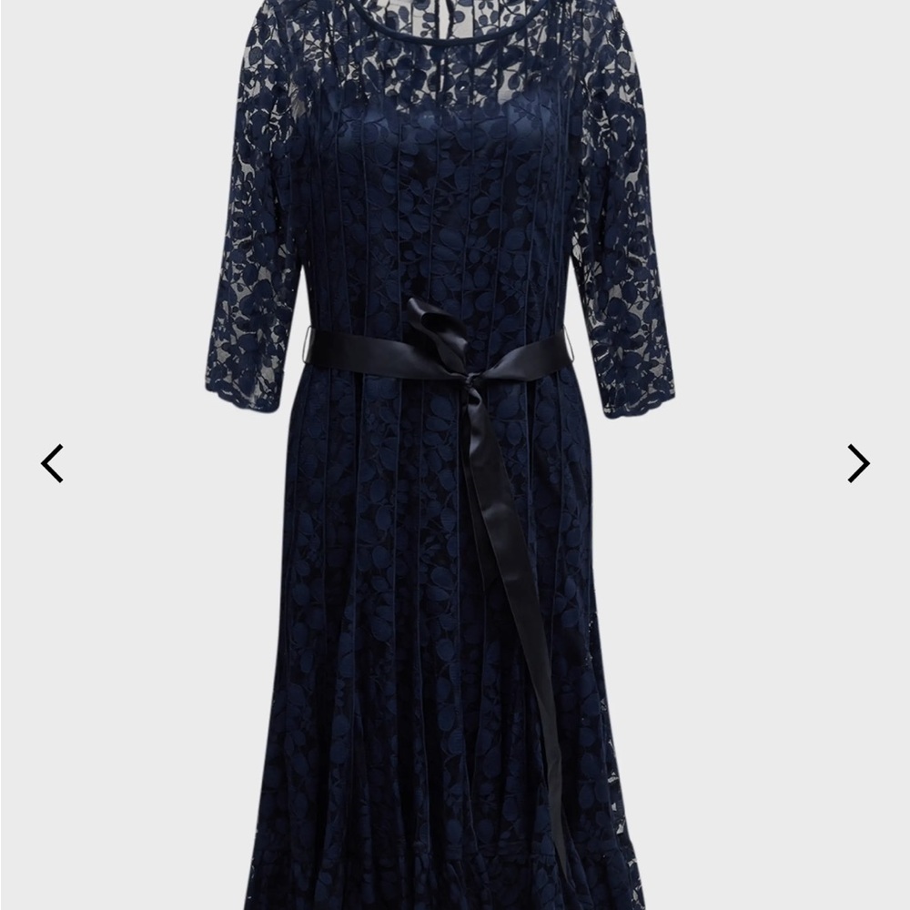 Teri Jon Blue A-line 3/4 Sleeve Dress
